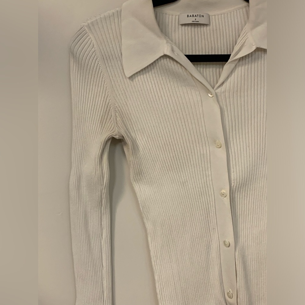 Babaton White Ribbed Button-Up Top - image 4
